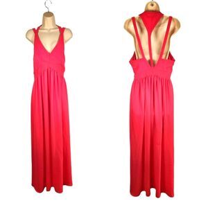 Adelyn Rae Dress Maxi‎ Pink Long Chiffon Backless Halter Flowy Sexy Sheer M